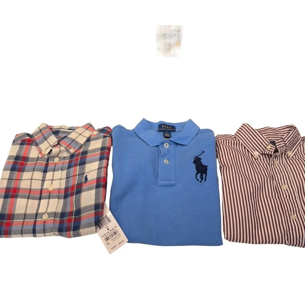 Ralph Lauren Lot Of 3 Shirts 2 Button Down Shirts 1 Big Pony Polo Shirt Size 4